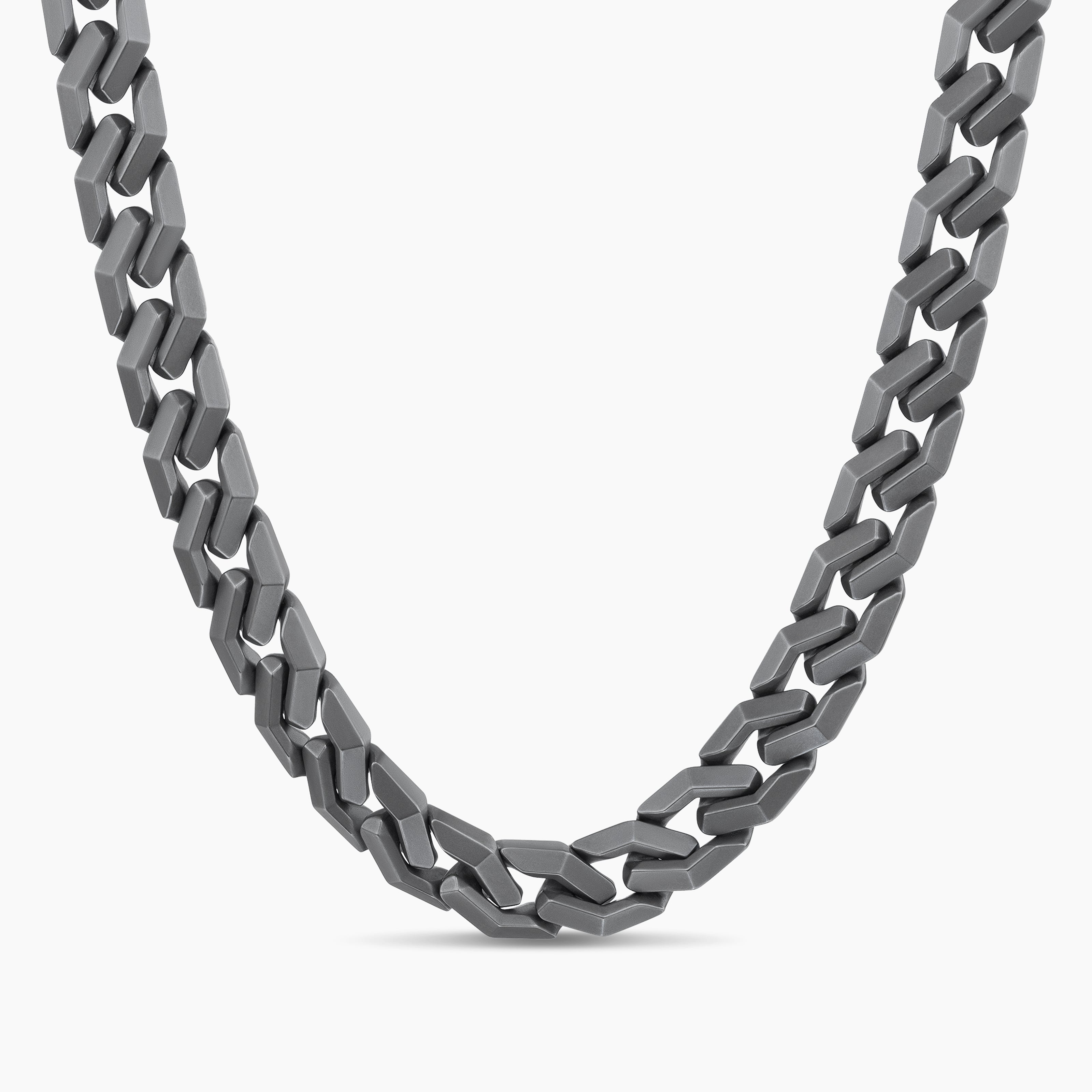 Men's Curb Chain Angular Link Necklace in Anthracite Titanium