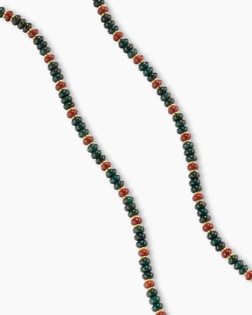 Mens Spiritual Beads Necklace in 18K Yellow Gold with Bloodstone and Red Jasper, 4mm