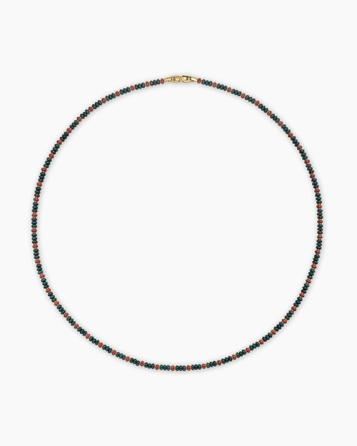 Mens Spiritual Beads Necklace in 18K Yellow Gold with Bloodstone and Red Jasper, 4mm
