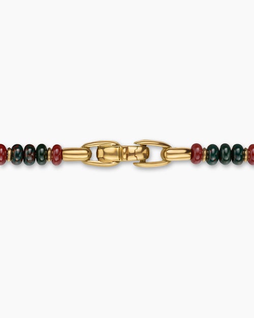 Mens Spiritual Beads Necklace in 18K Yellow Gold with Bloodstone and Red Jasper, 4mm
