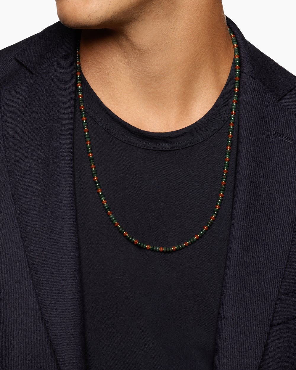 Collier Spiritual Beads en or jaune 18 carats avec bloodstone et jaspe rouge, 4 mm homme