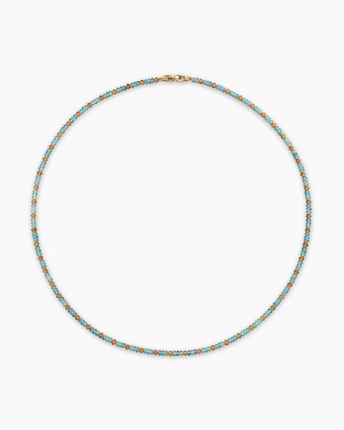 Mens Spiritual Beads Necklace in 18K Yellow Gold with Indicolite and Mandarin Garnet, 4mm