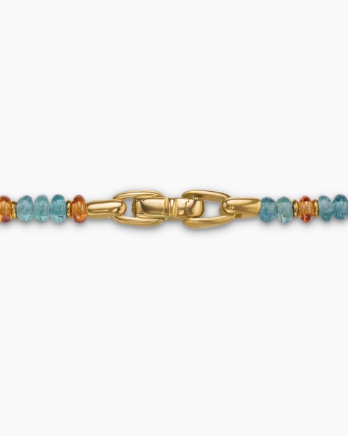 Mens Spiritual Beads Necklace in 18K Yellow Gold with Indicolite and Mandarin Garnet, 4mm