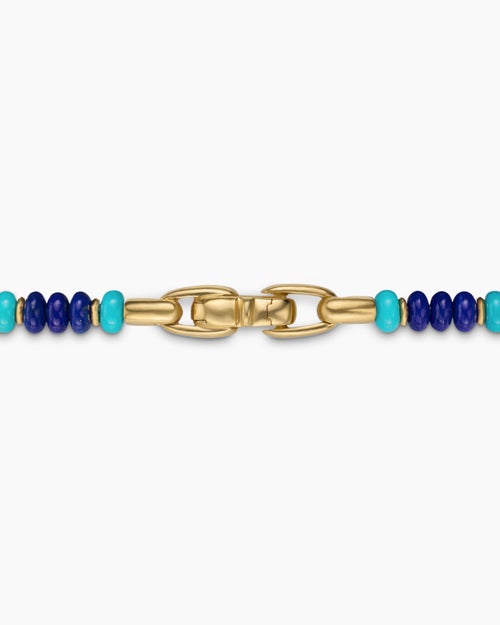 Mens Spiritual Beads Necklace in 18K Yellow Gold with Lapis and Turquoise, 4mm