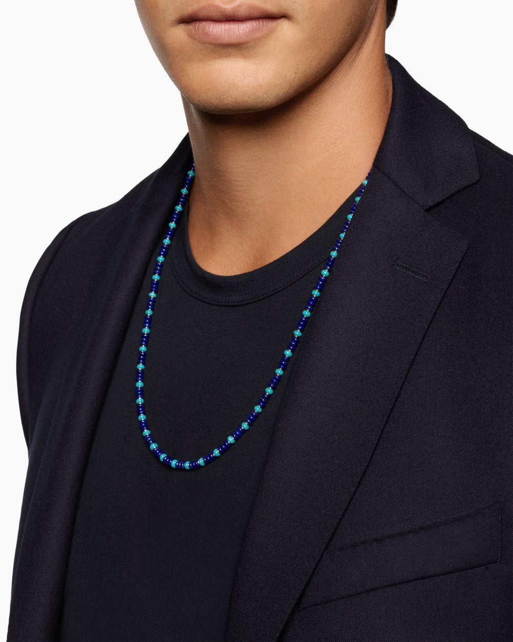 Collier Spiritual Beads en or jaune 18 carats avec lapis-lazuli et turquoise, 4 mm hommes