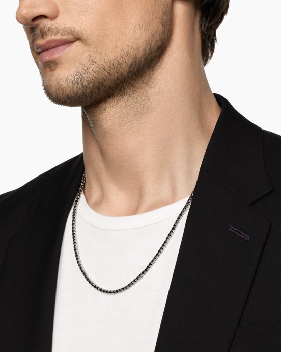 Tennis Necklace in 18K White Gold with Black Diamonds, 3mm