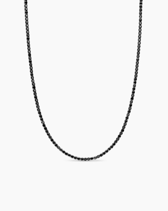 Tennis Necklace in 18K White Gold with Black Diamonds, 3mm