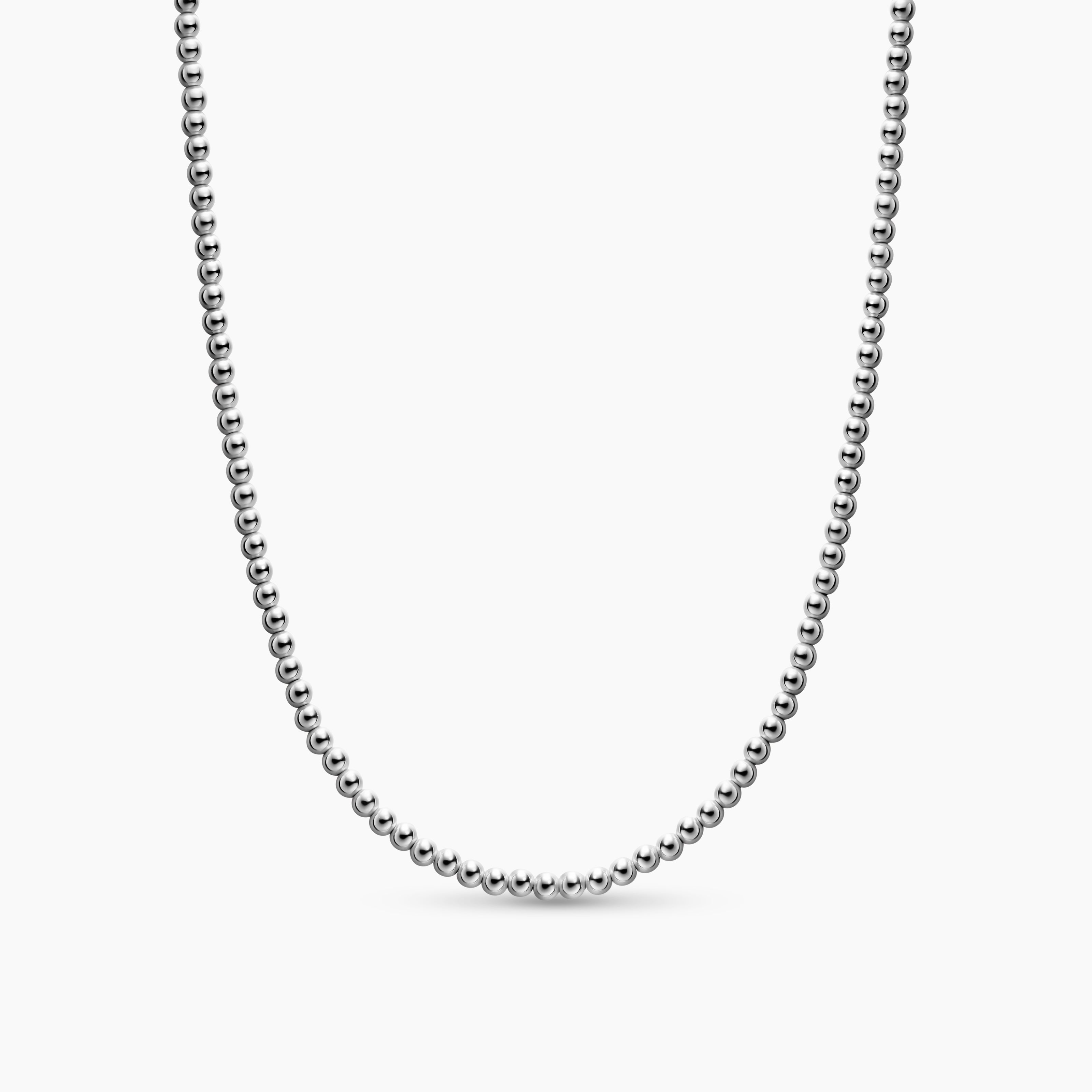 Mens Spiritual Beads Metal Bead Necklace in Sterling Silver, 4mm