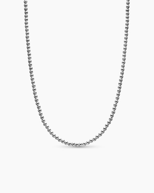 Mens Spiritual Beads Metal Bead Necklace in Sterling Silver, 4mm