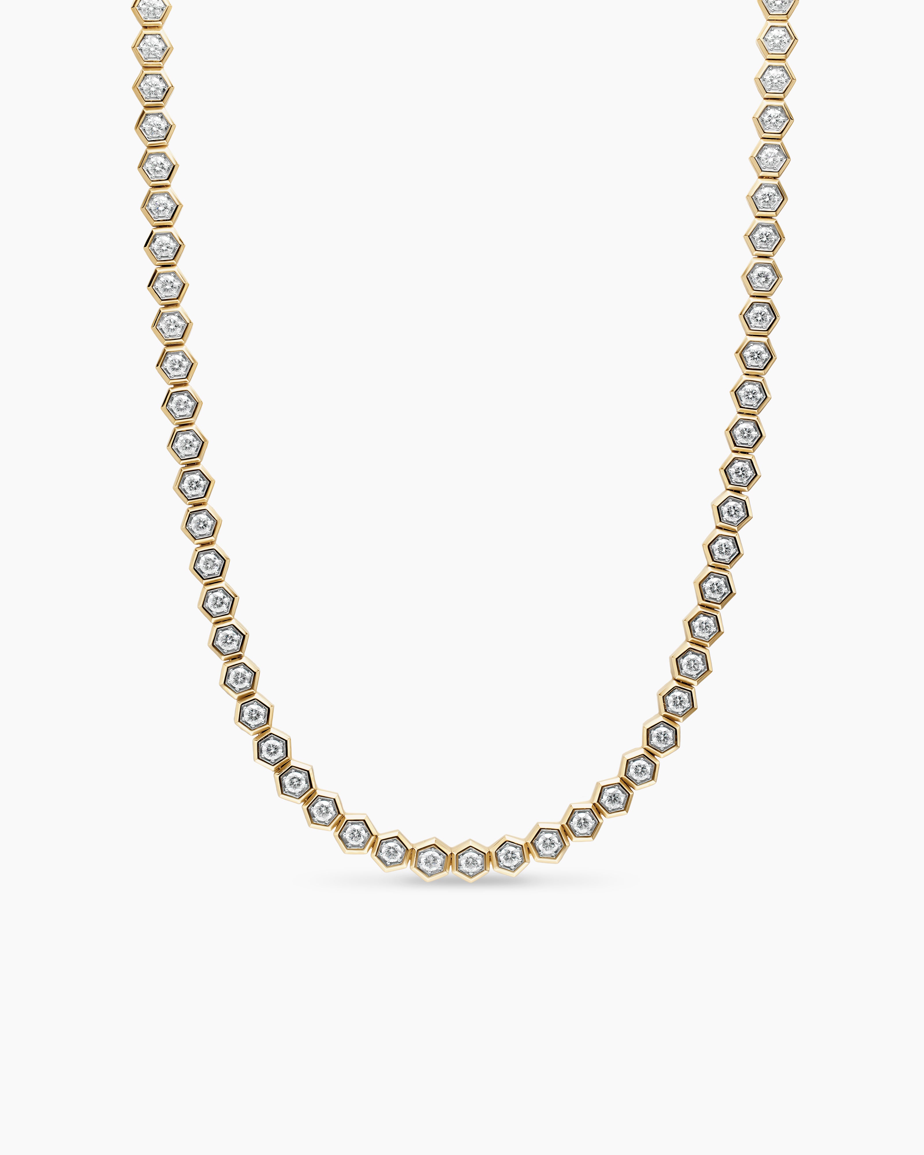 Mens Hex Tennis Link Necklace in 18K Yellow Gold, 8mm