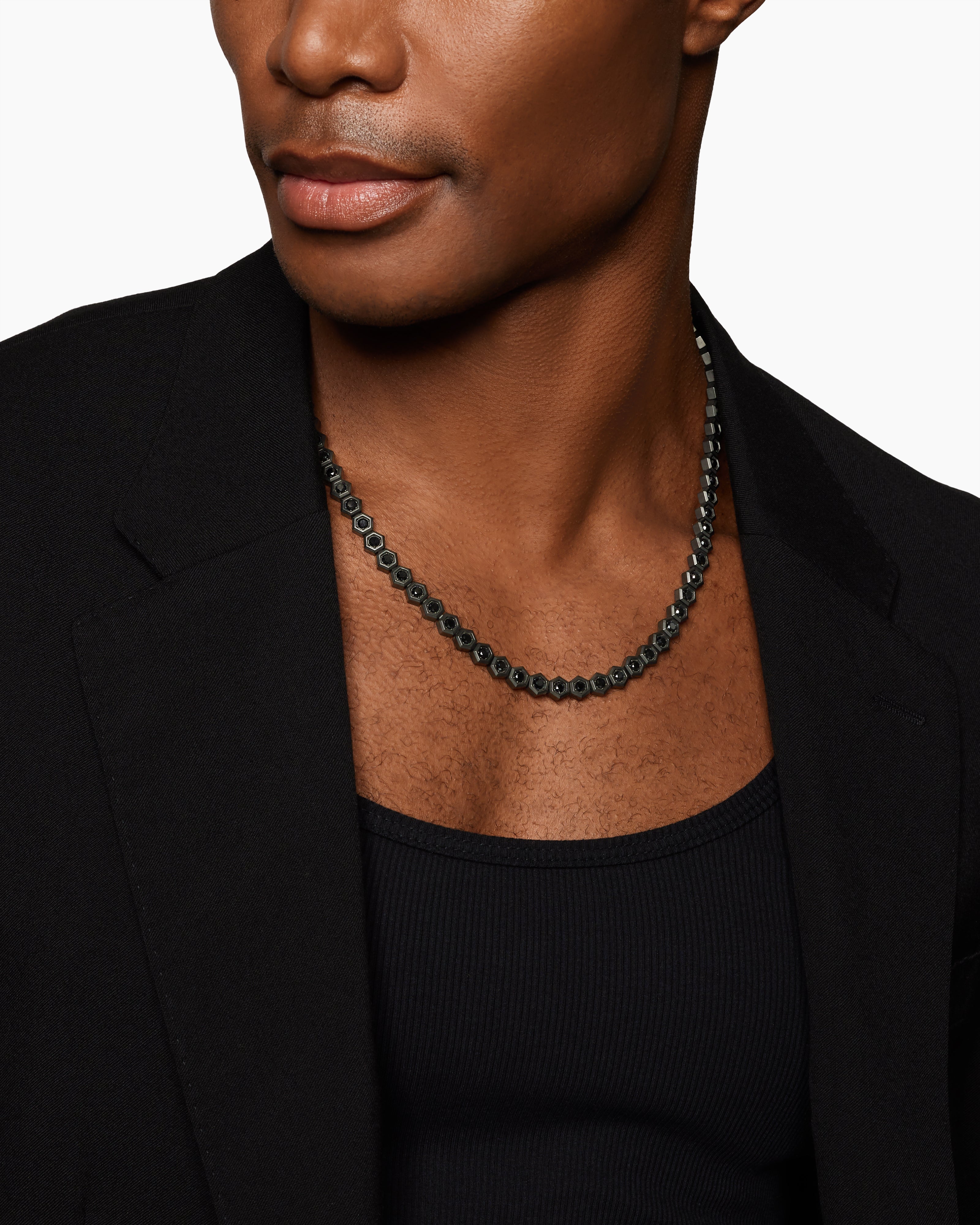 Mens Hex Tennis Link Necklace in Black Titanium, 8mm | David Yurman