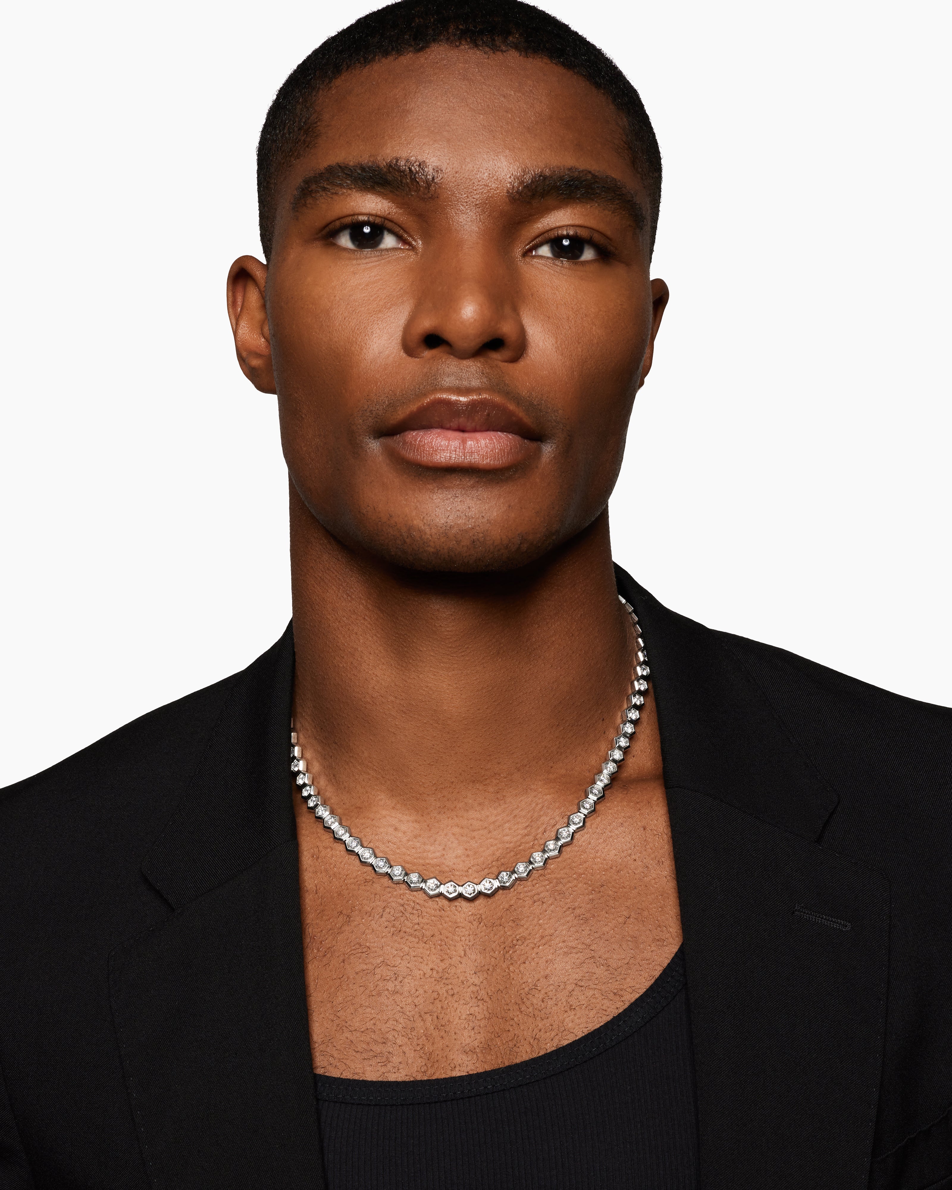 Mens Hex Tennis Link Necklace in Platinum, 8mm | David Yurman