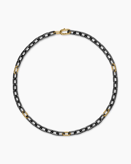 Mens DY Madison Chain Necklace in Black Titanium with 18K Yellow Gold, 8.5mm