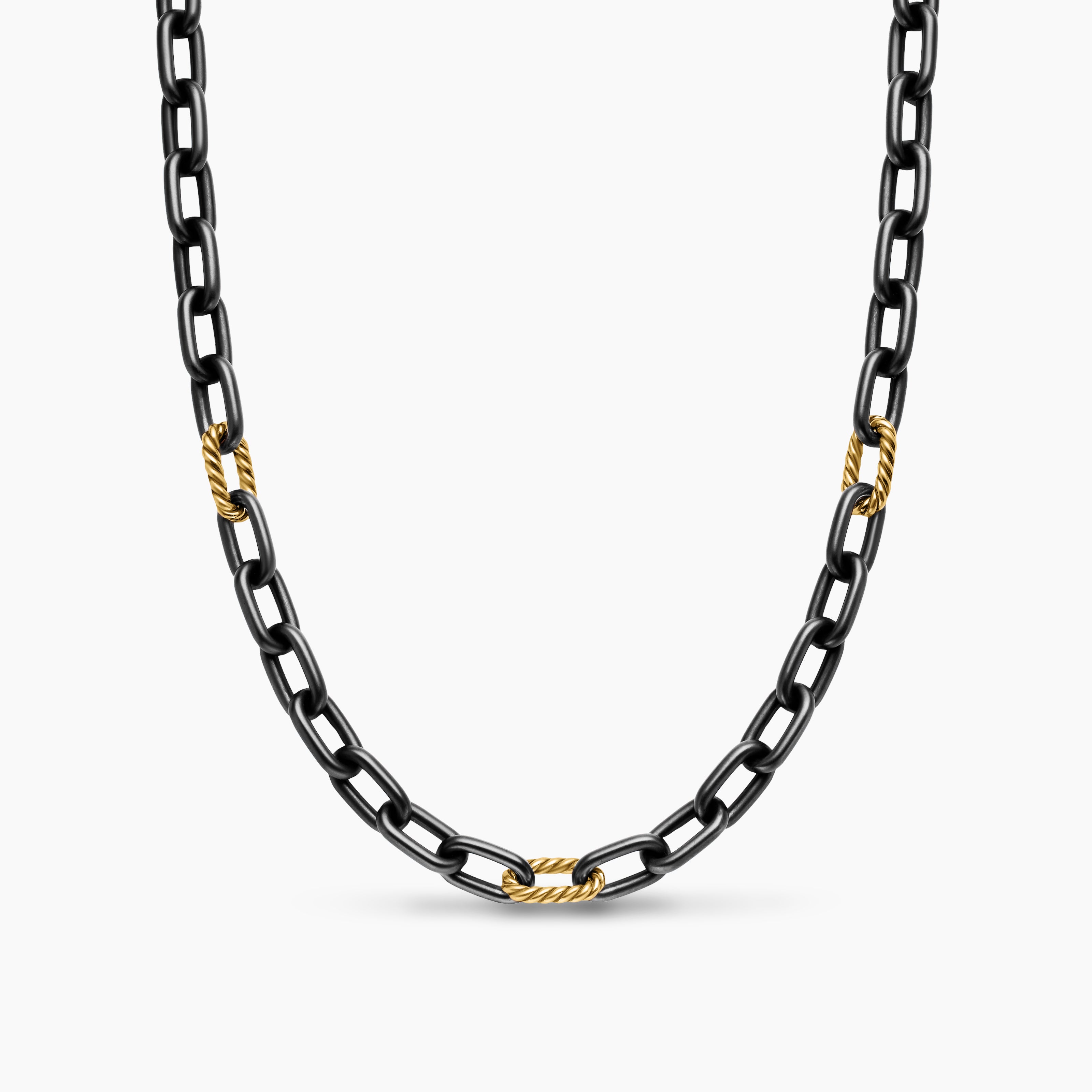Mens DY Madison Chain Necklace in Black Titanium with 18K Yellow Gold, 8.5mm