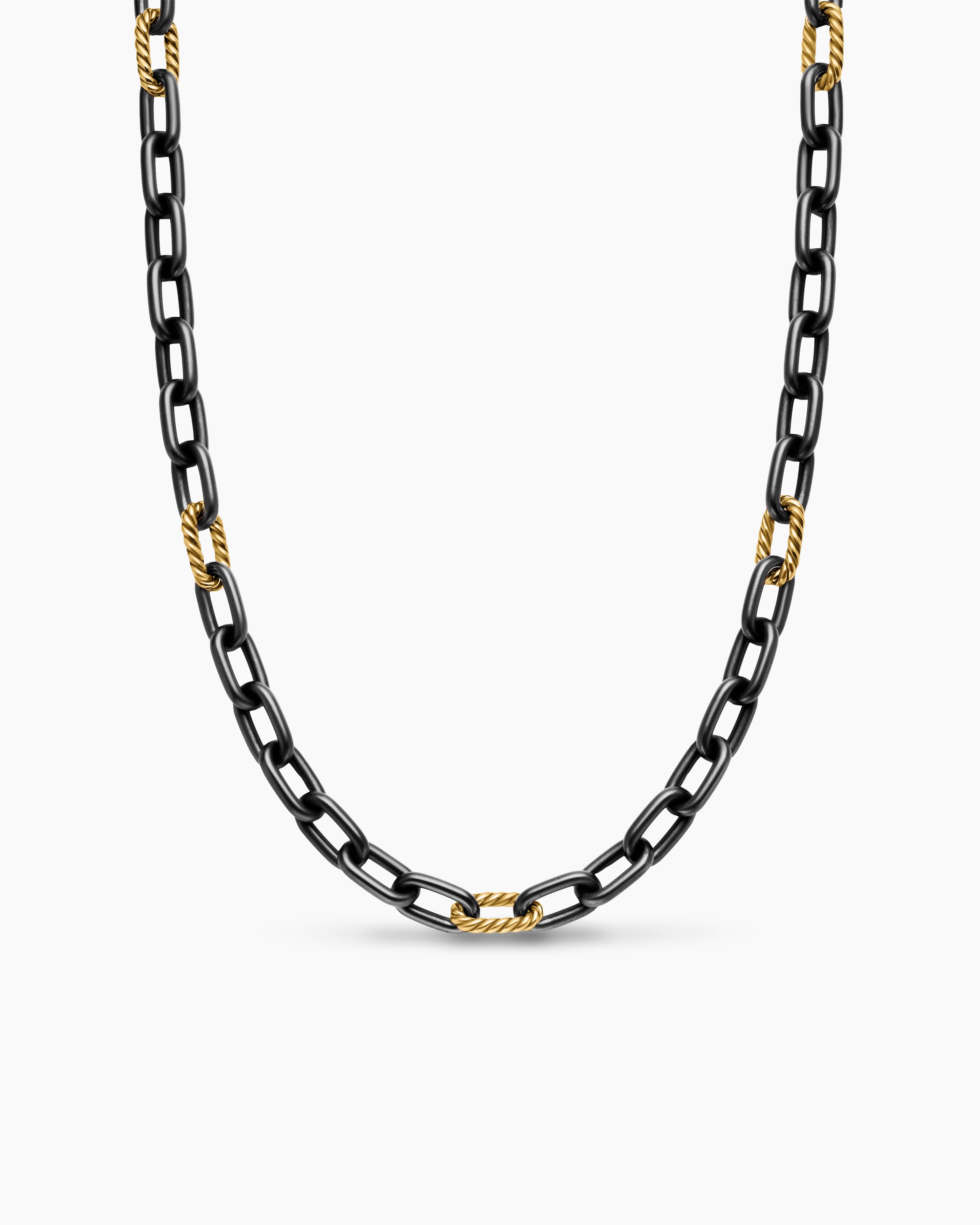 Mens DY Madison Chain Necklace in Black Titanium with 18K Yellow Gold, 8.5mm