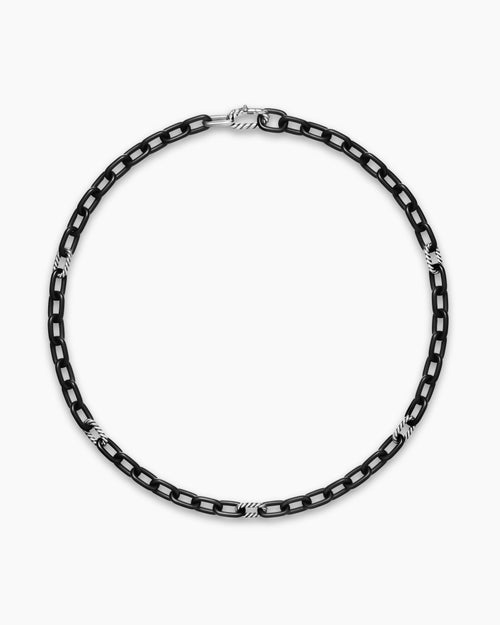 Mens DY Madison Chain Necklace in Black Titanium with Sterling Silver, 8.5mm