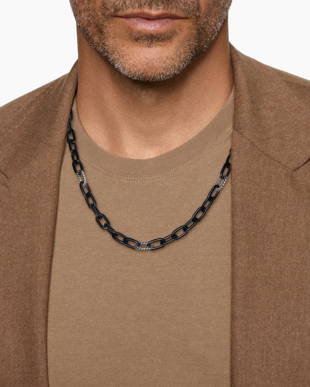 Mens DY Madison Chain Necklace in Black Titanium with Sterling Silver, 8.5mm