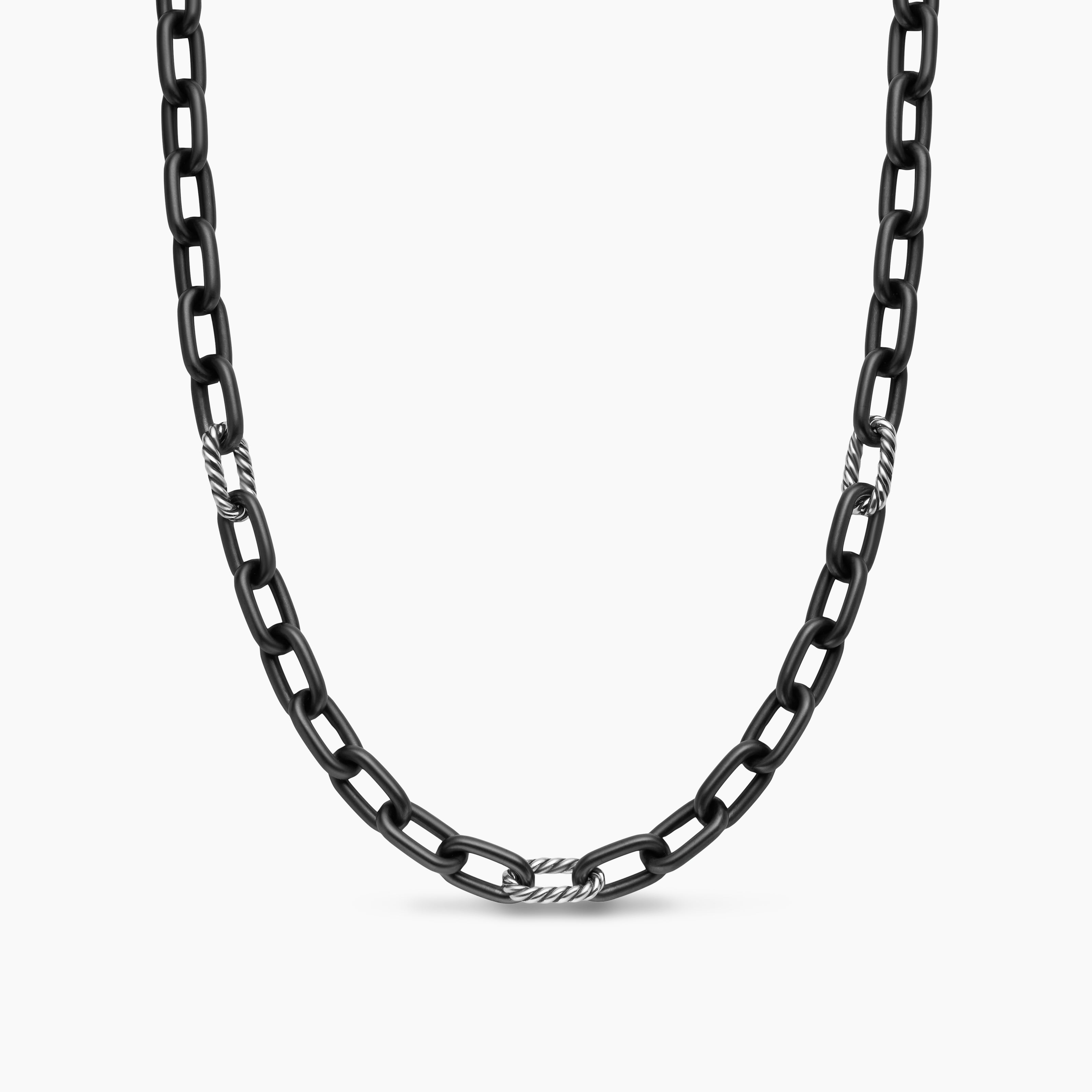 Mens DY Madison Chain Necklace in Black Titanium with Sterling Silver, 8.5mm