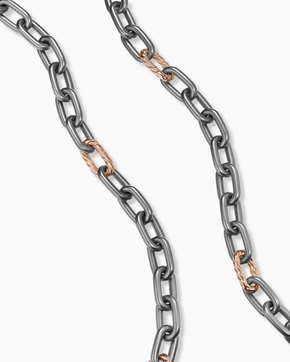 Mens DY Madison Chain Necklace in Grey Titanium with 18K Rose Gold, 8.5mm