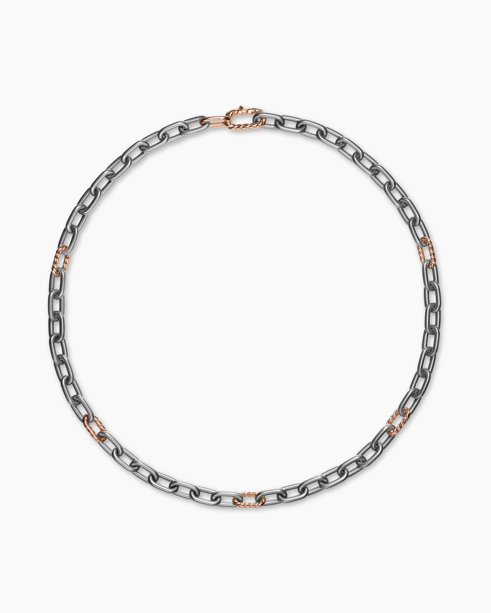 Mens DY Madison Chain Necklace in Grey Titanium with 18K Rose Gold, 8.5mm