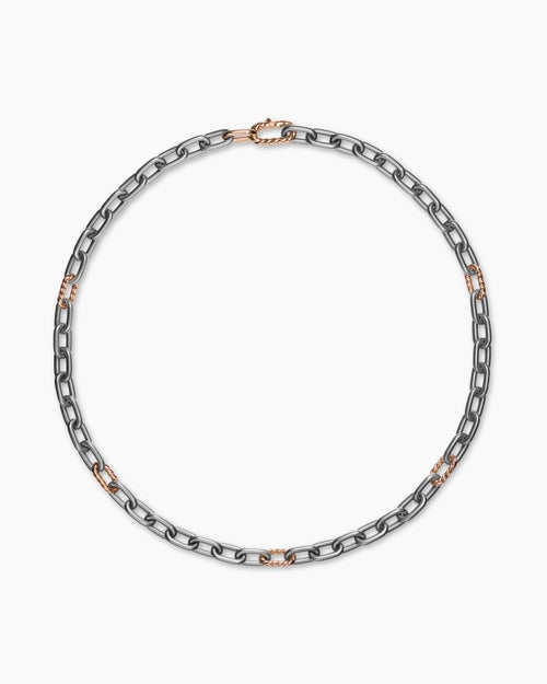Mens DY Madison Chain Necklace in Grey Titanium with 18K Rose Gold, 8.5mm