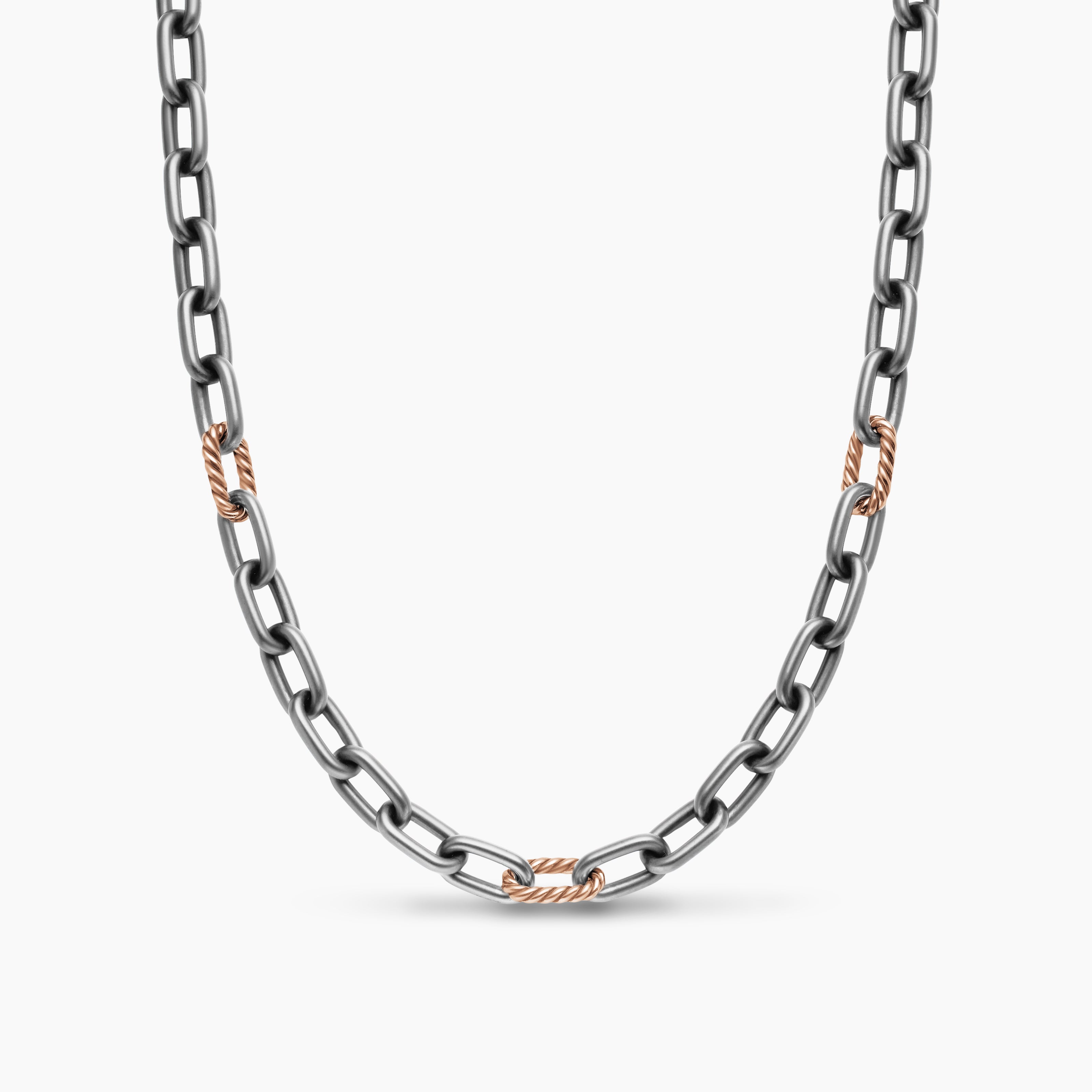Mens DY Madison Chain Necklace in Grey Titanium with 18K Rose Gold, 8.5mm