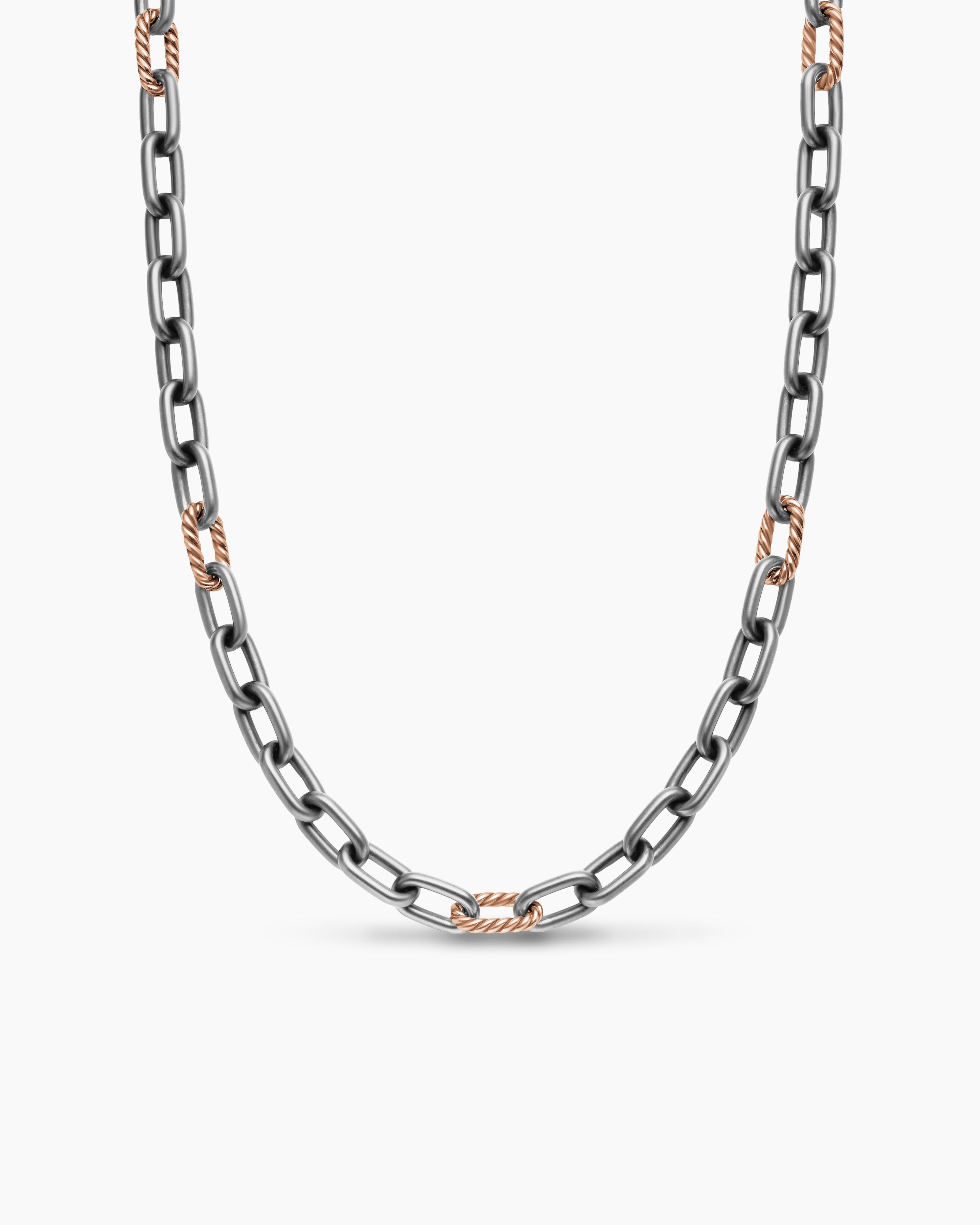 Mens DY Madison Chain Necklace in Grey Titanium with 18K Rose Gold, 8.5mm