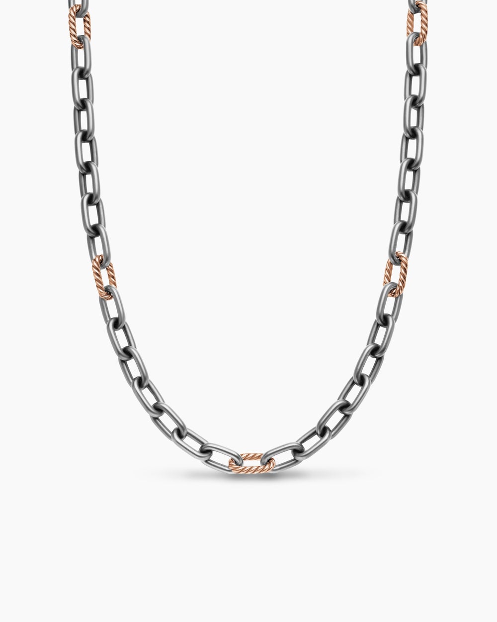 Mens DY Madison Chain Necklace in Grey Titanium with 18K Rose Gold, 8.5mm