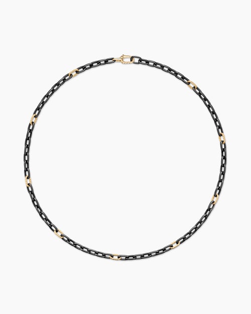 Mens DY Madison Chain Necklace in Black Titanium with 18K Yellow Gold, 6mm