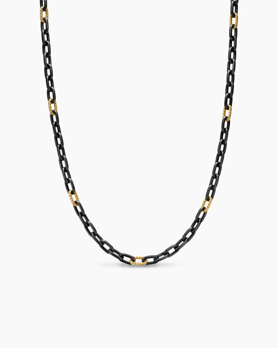 DY Madison® Chain Necklace in Black Titanium with 18K Yellow Gold, 6mm