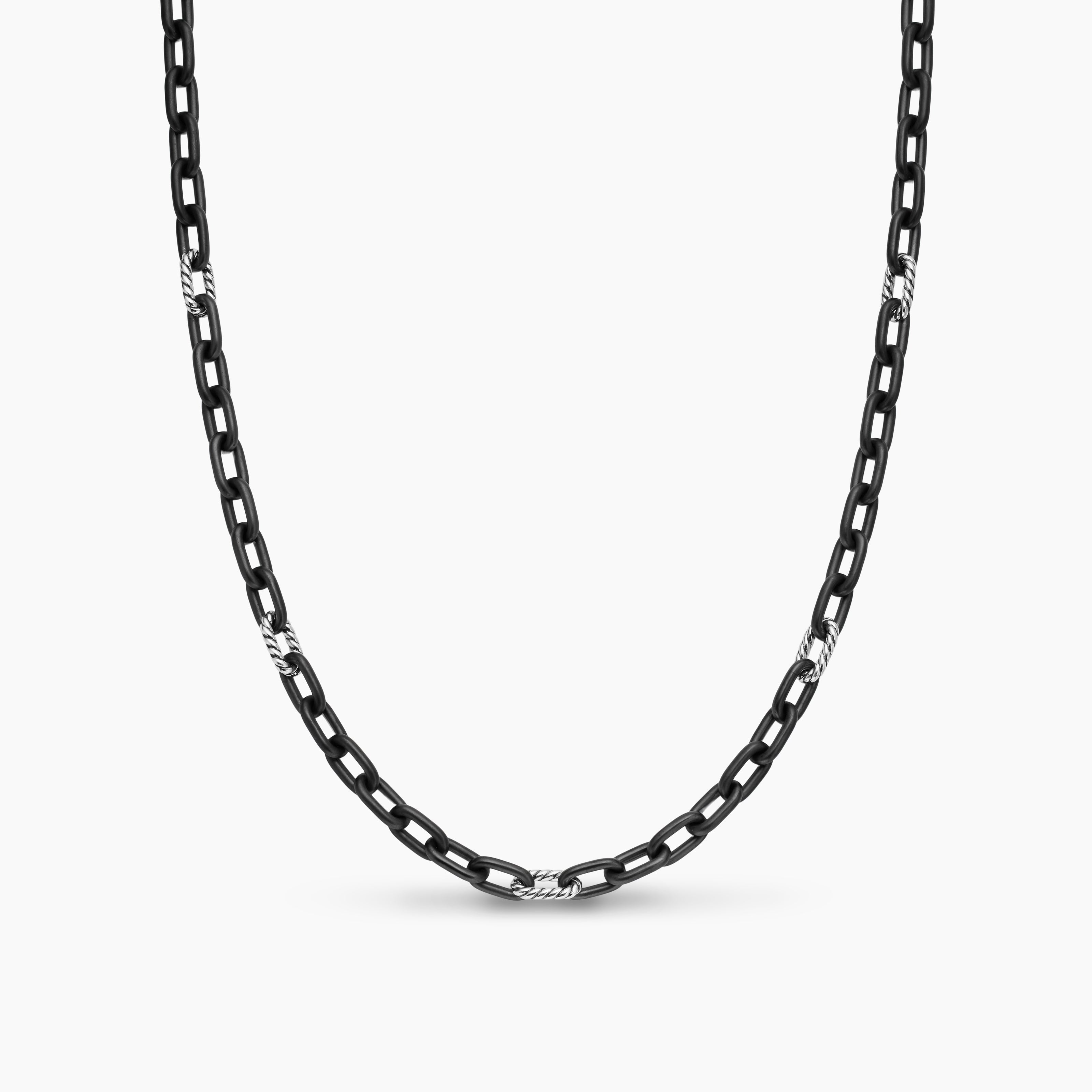 Mens DY Madison Chain Necklace in Black Titanium with Sterling Silver, 6mm