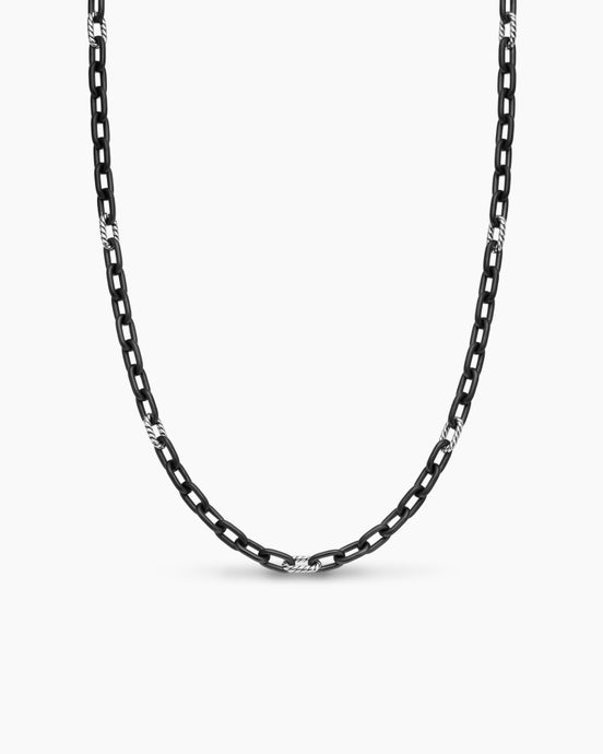 DY Madison® Chain Necklace in Black Titanium with Sterling Silver, 6mm