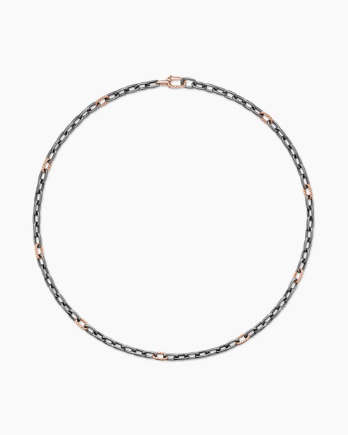 Mens DY Madison Chain Necklace in Grey Titanium with 18K Rose Gold, 6mm