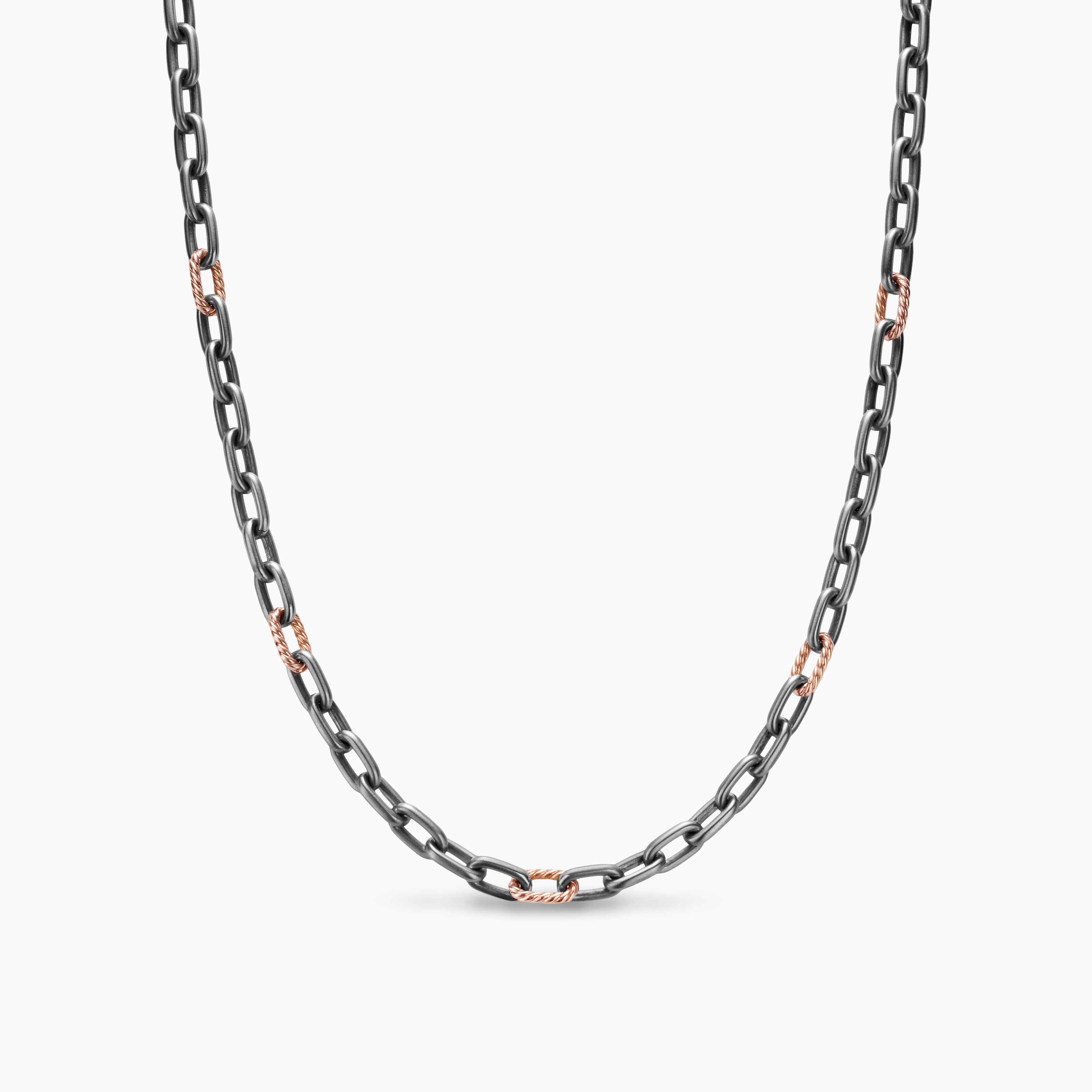 Mens DY Madison Chain Necklace in Grey Titanium with 18K Rose Gold, 6mm