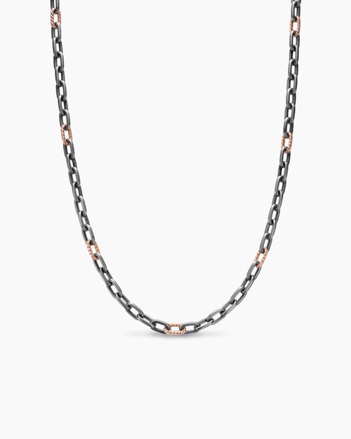 Mens DY Madison Chain Necklace in Grey Titanium with 18K Rose Gold, 6mm