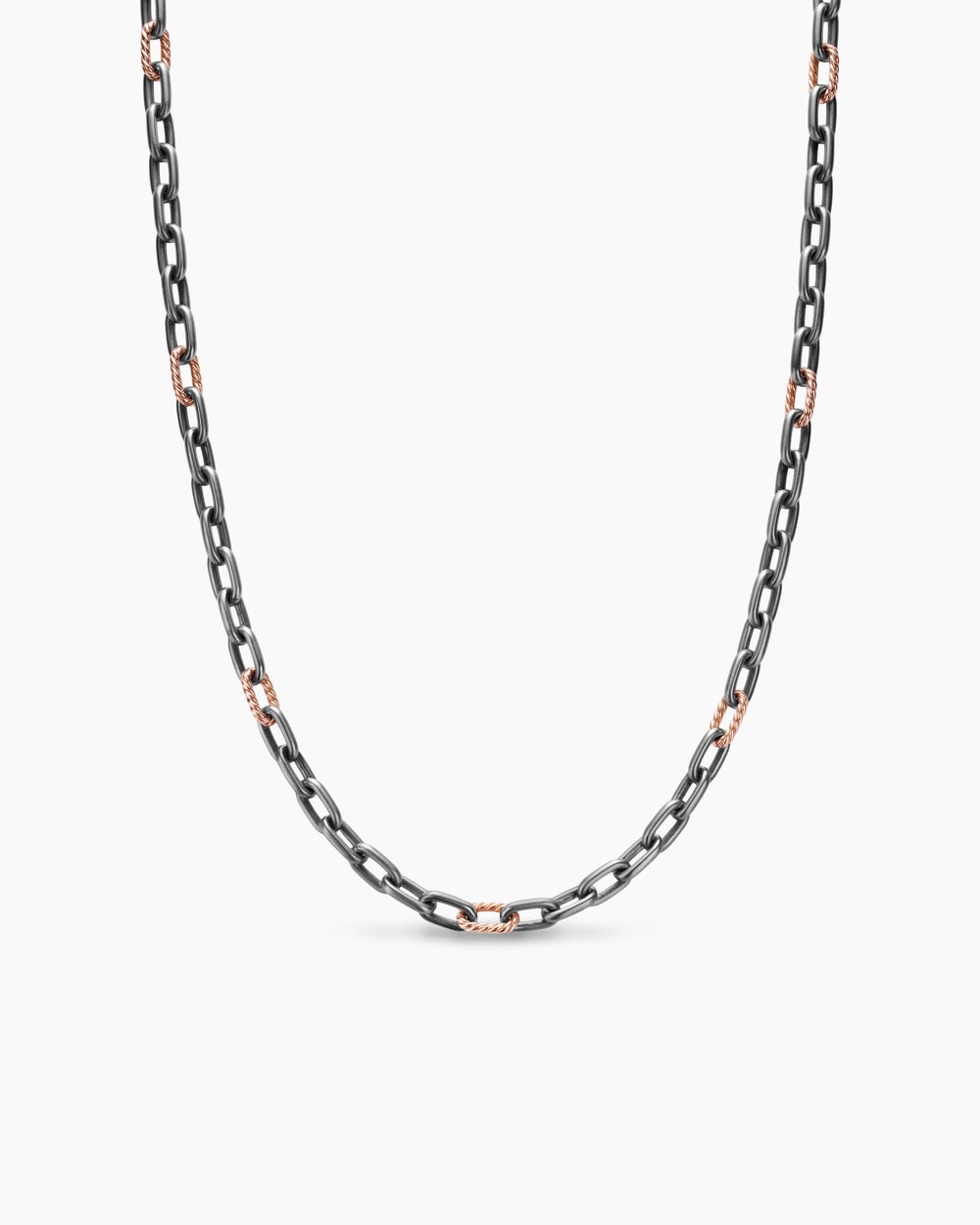 Mens DY Madison Chain Necklace in Grey Titanium with 18K Rose Gold, 6mm