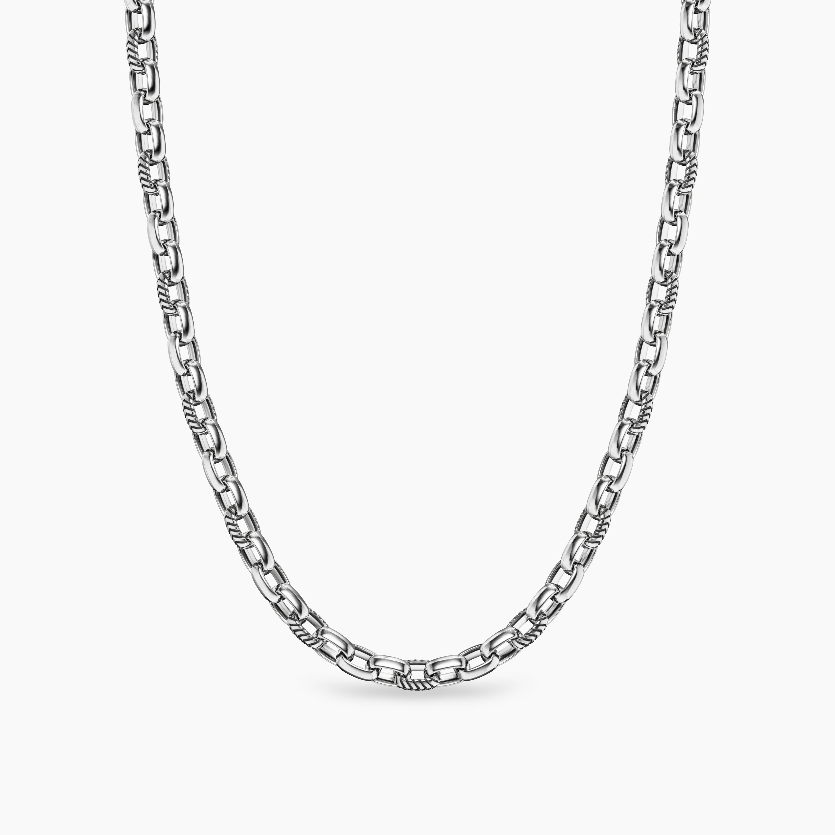Mens Chevron Oval Link Necklace in Sterling Silver, 7mm