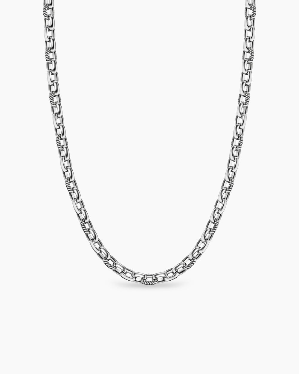 Mens Chevron Oval Link Necklace in Sterling Silver, 7mm