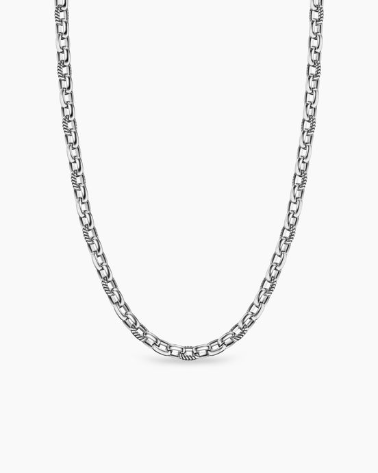 Chevron Oval Link Necklace in Sterling Silver, 7mm