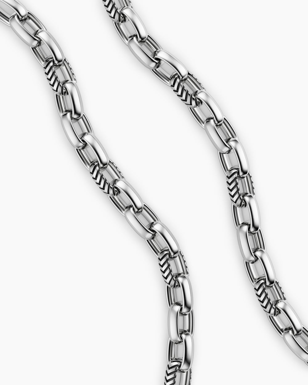 Mens Chevron Oval Link Necklace in Sterling Silver, 10mm