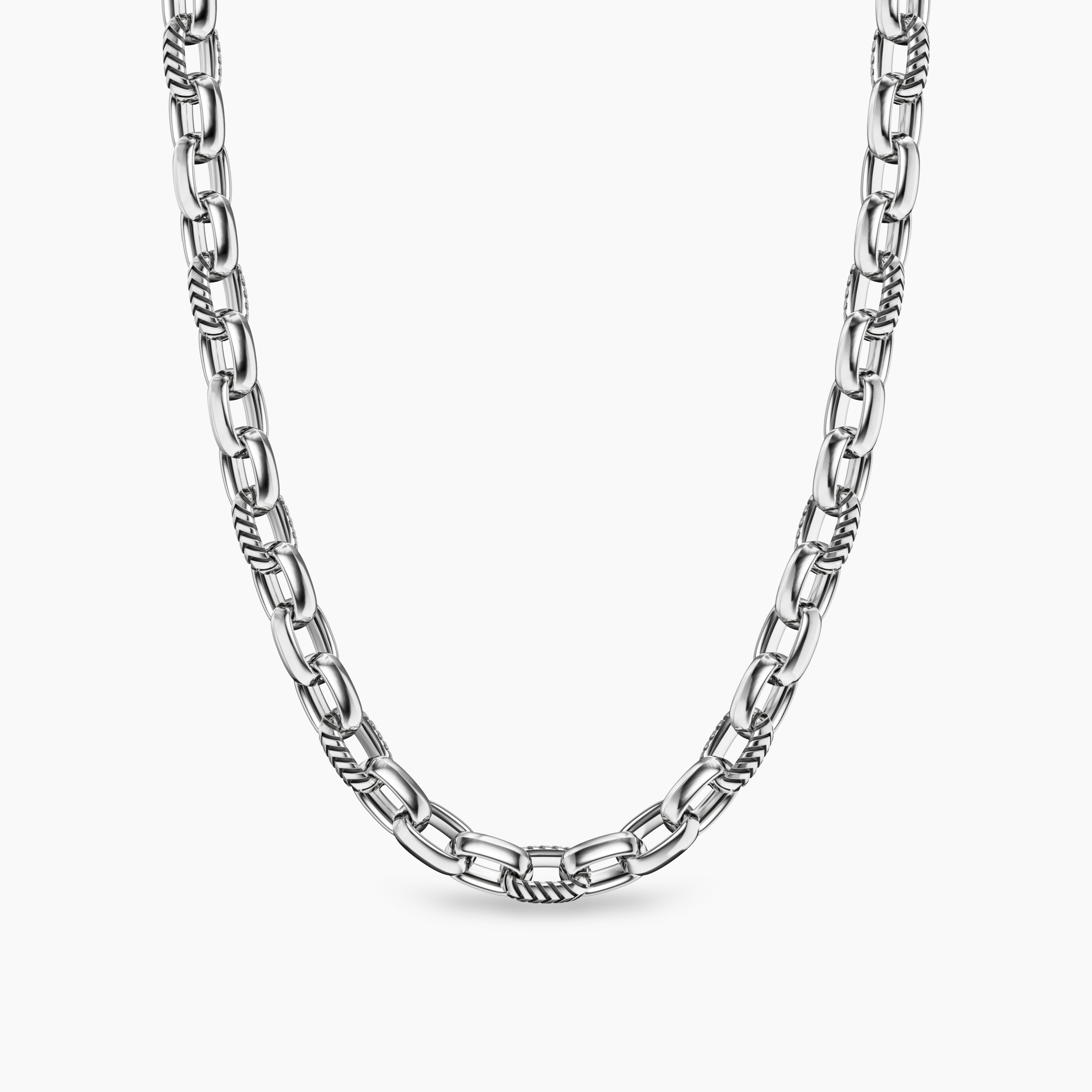 Mens Chevron Oval Link Necklace in Sterling Silver, 10mm