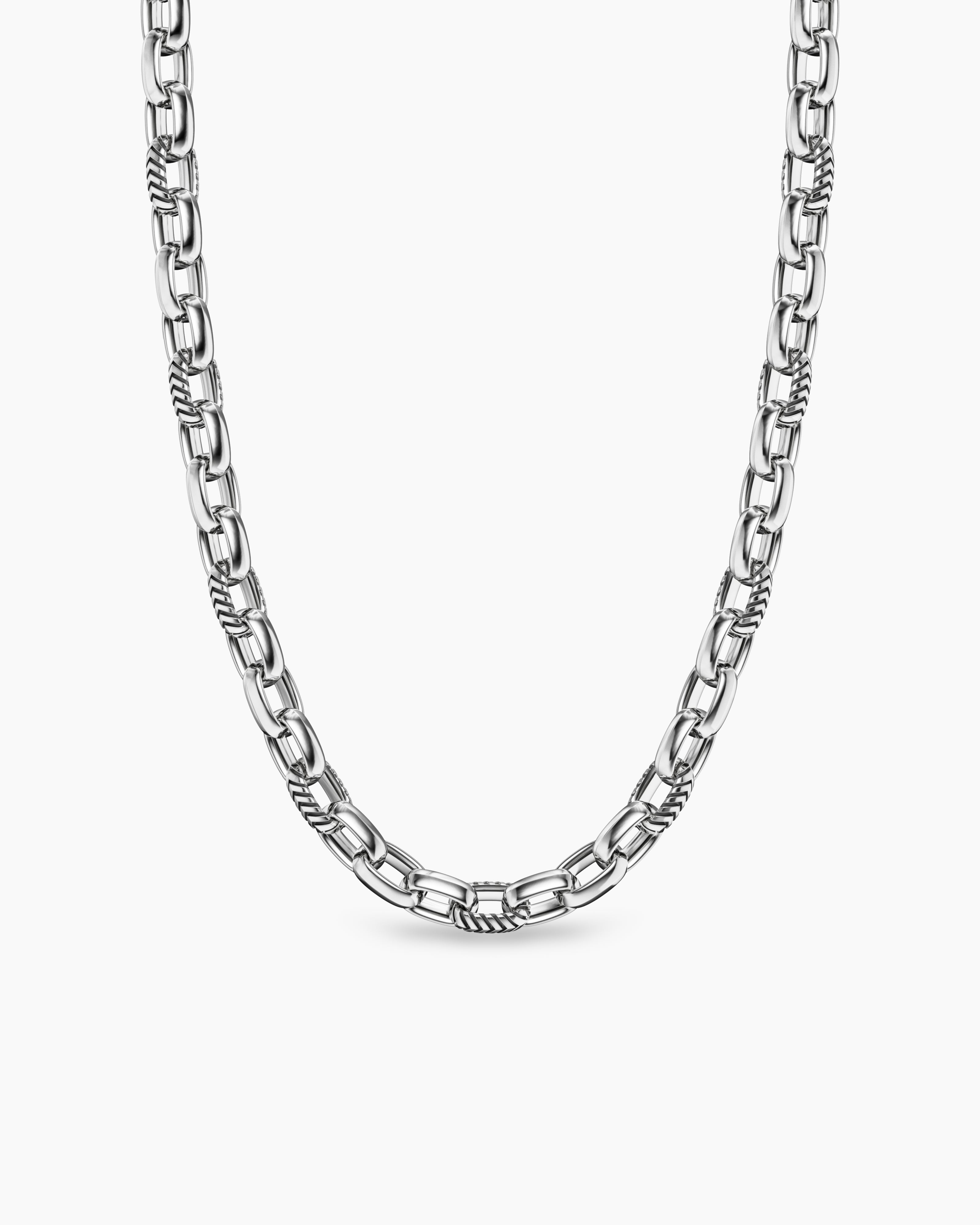 Collier &agrave; maillons ovales Chevron en argent massif, 10 mm homme 