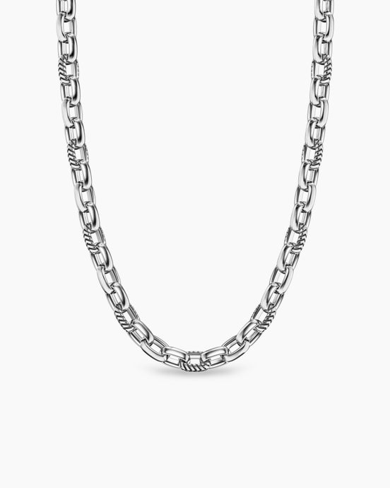 Chevron Oval Link Necklace in Sterling Silver, 10mm