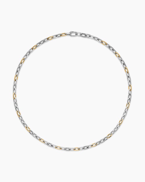 Mens DY Madison Chain Necklace in Sterling Silver with 18K Yellow Gold, 6mm