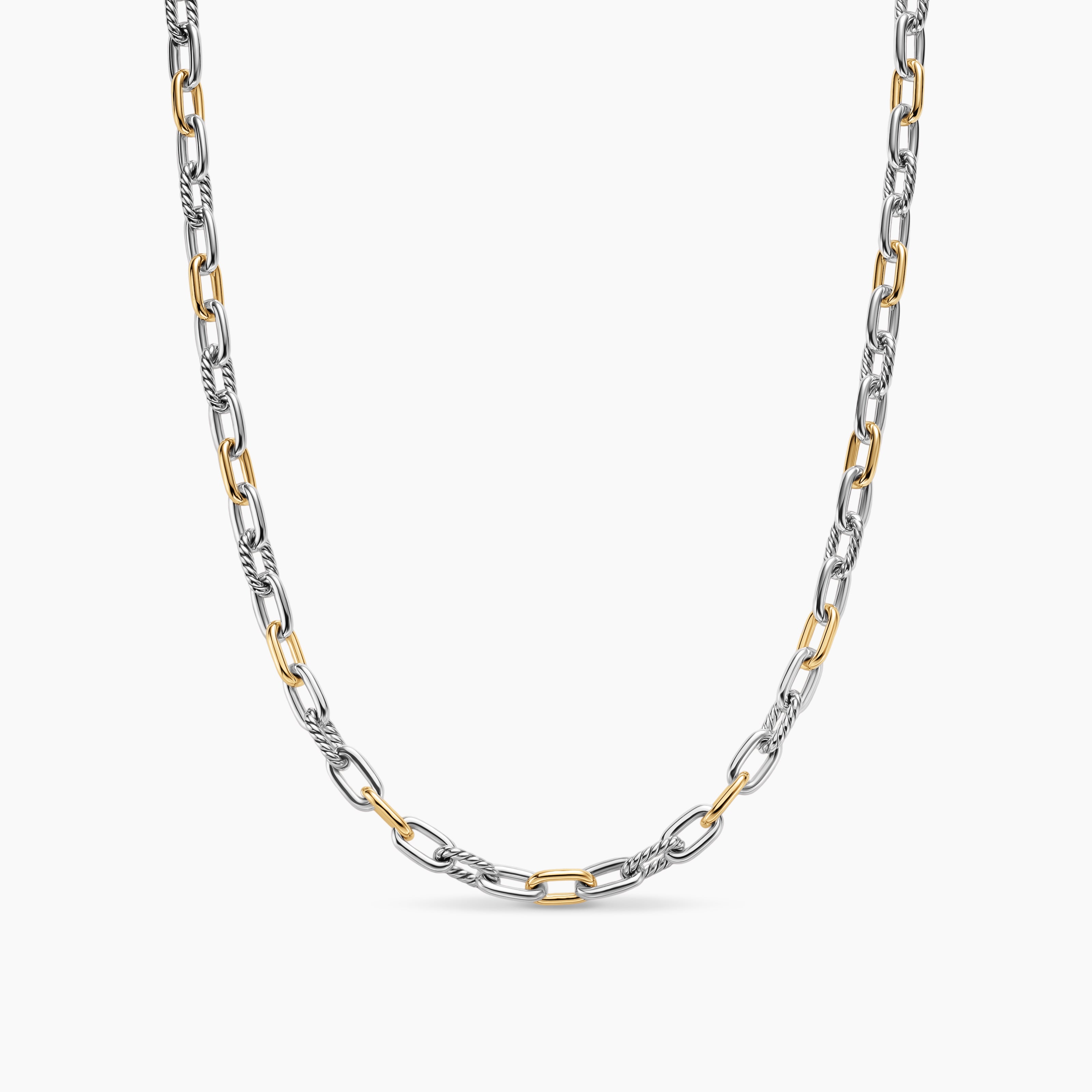 Mens DY Madison Chain Necklace in Sterling Silver with 18K Yellow Gold, 6mm