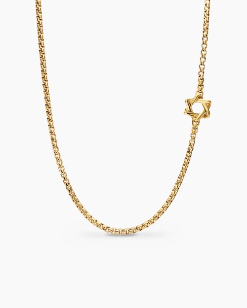 Mens Star of David Station Necklace in 18K Yellow Gold, 3.4mm