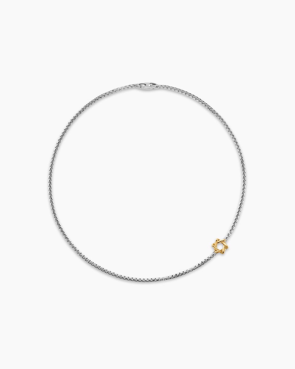 Mens Star of David Station Necklace in Sterling Silver with 14K Yellow Gold, 3.6mm