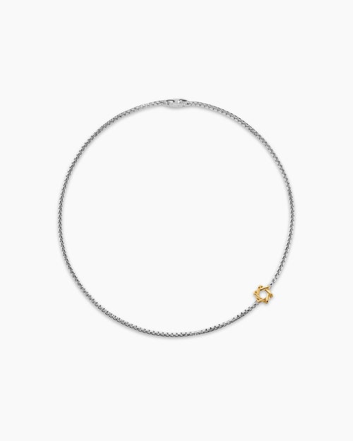 Mens Star of David Station Necklace in Sterling Silver with 14K Yellow Gold, 3.6mm