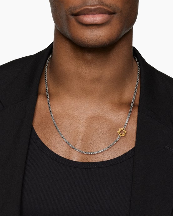 Star of David Station Necklace in Sterling Silver with 14K Yellow Gold, 3.6mm