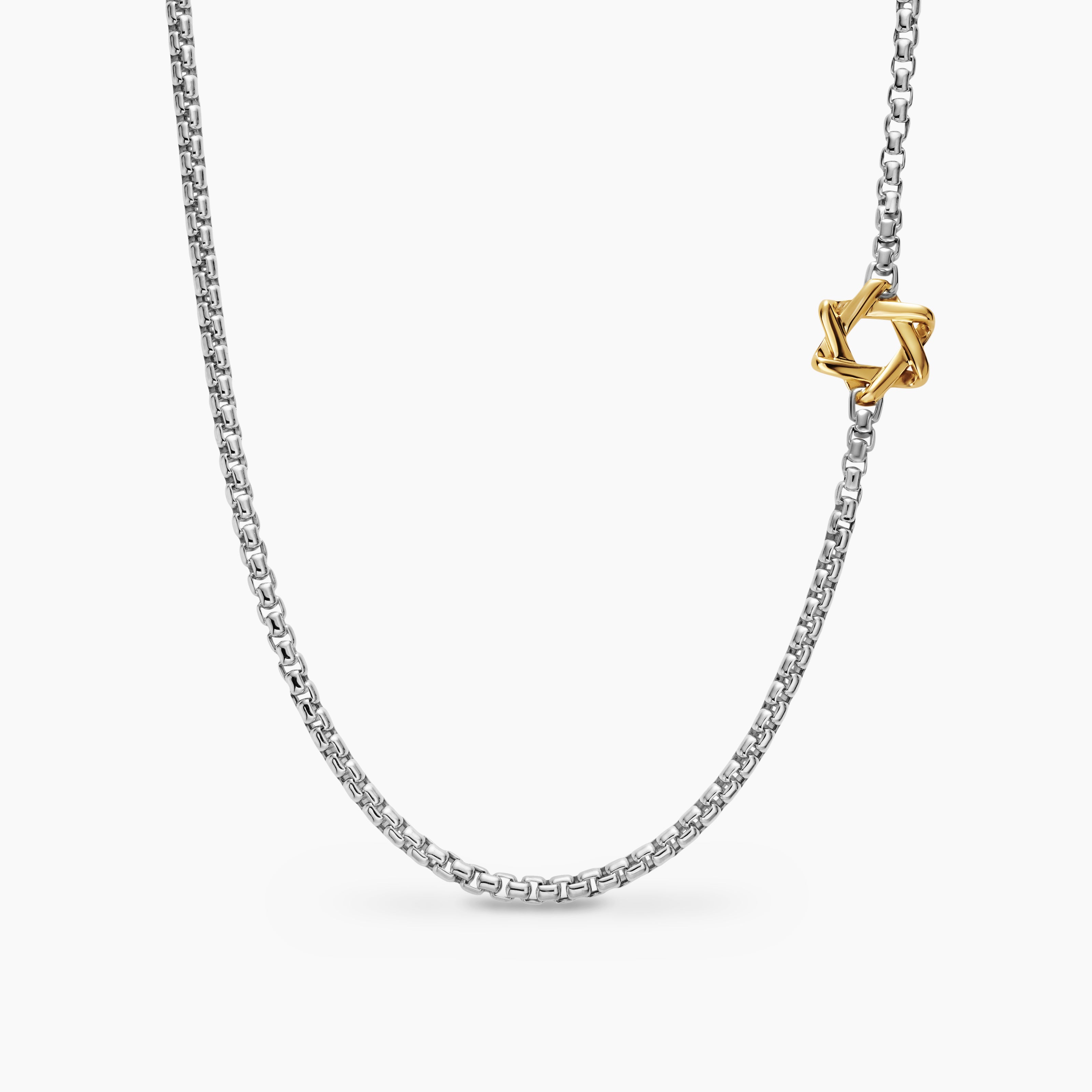Collier &agrave; motif intercal&eacute; &Eacute;toile de David en argent sterling avec or jaune 14 carats, 3,6 mm hommes 